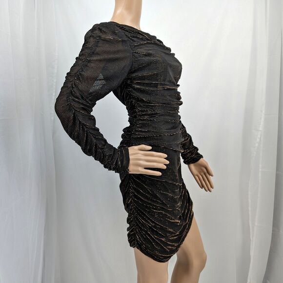 Vintage 1990s Scarlett Mini Dress Metallic Ruched Glam Whimsygoth Hollywood 5 - Picture 5 of 11